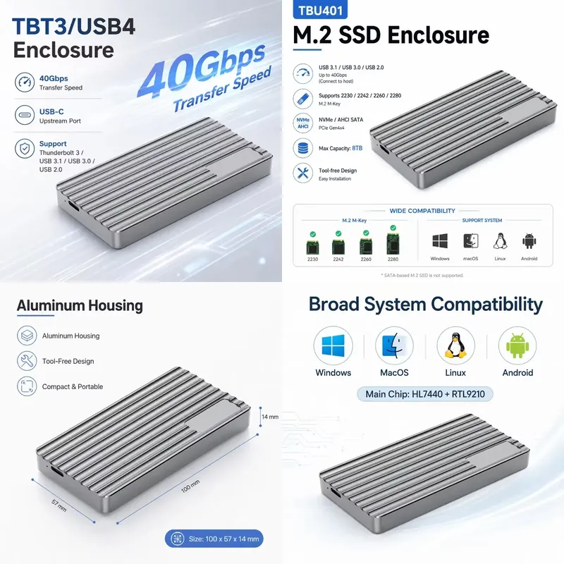 Usb4 40Gbps External Ssd 8Tb - AP01 Alüminyum M.2 NVMe SSD Kutusu